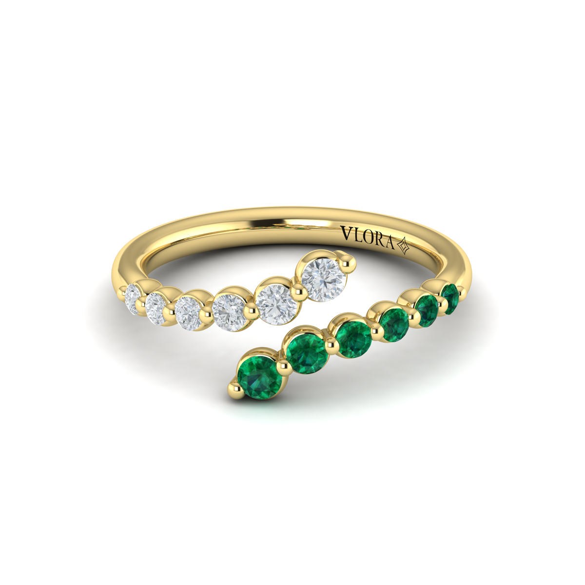 Diamond and Emerald Open Wrap Ring