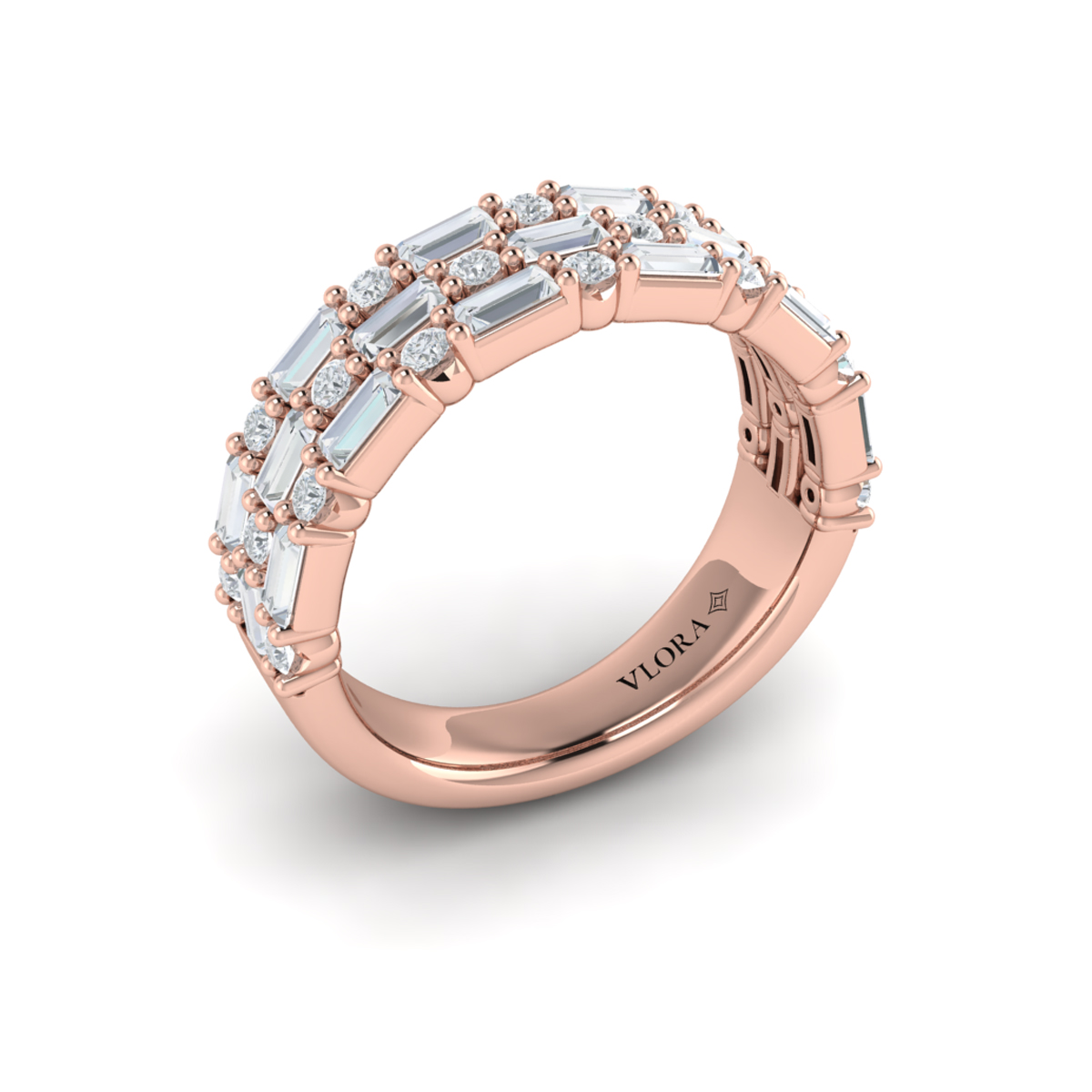 Diamond Baguette Three Row Ring
