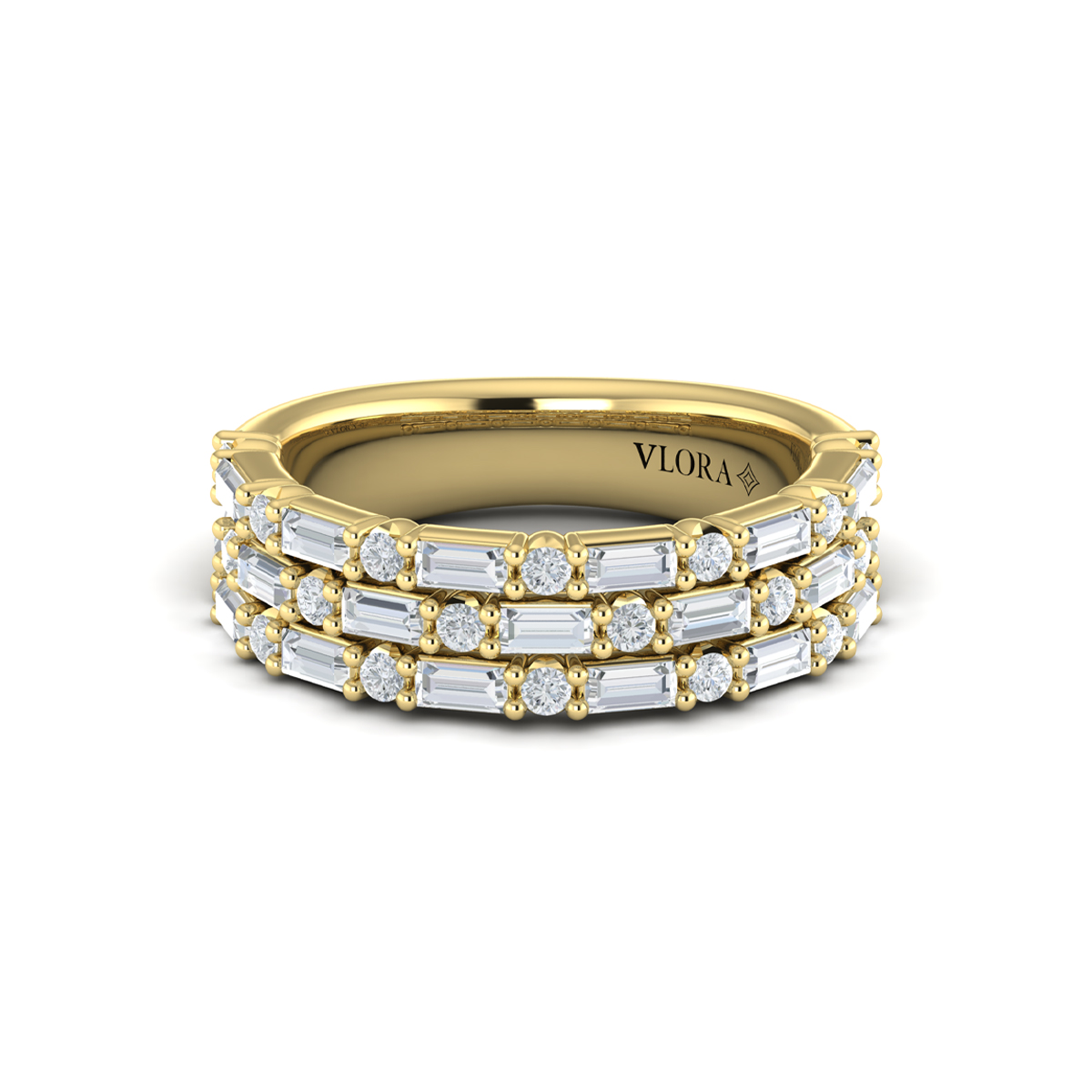Diamond Baguette Three Row Ring