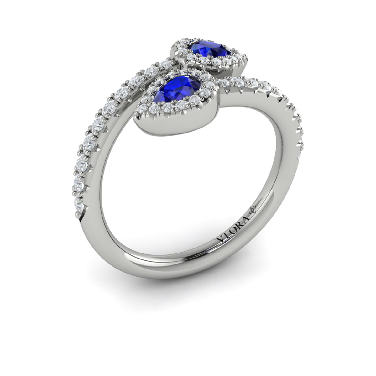 Diamond Wrapped Pear Blue Sapphire Ring