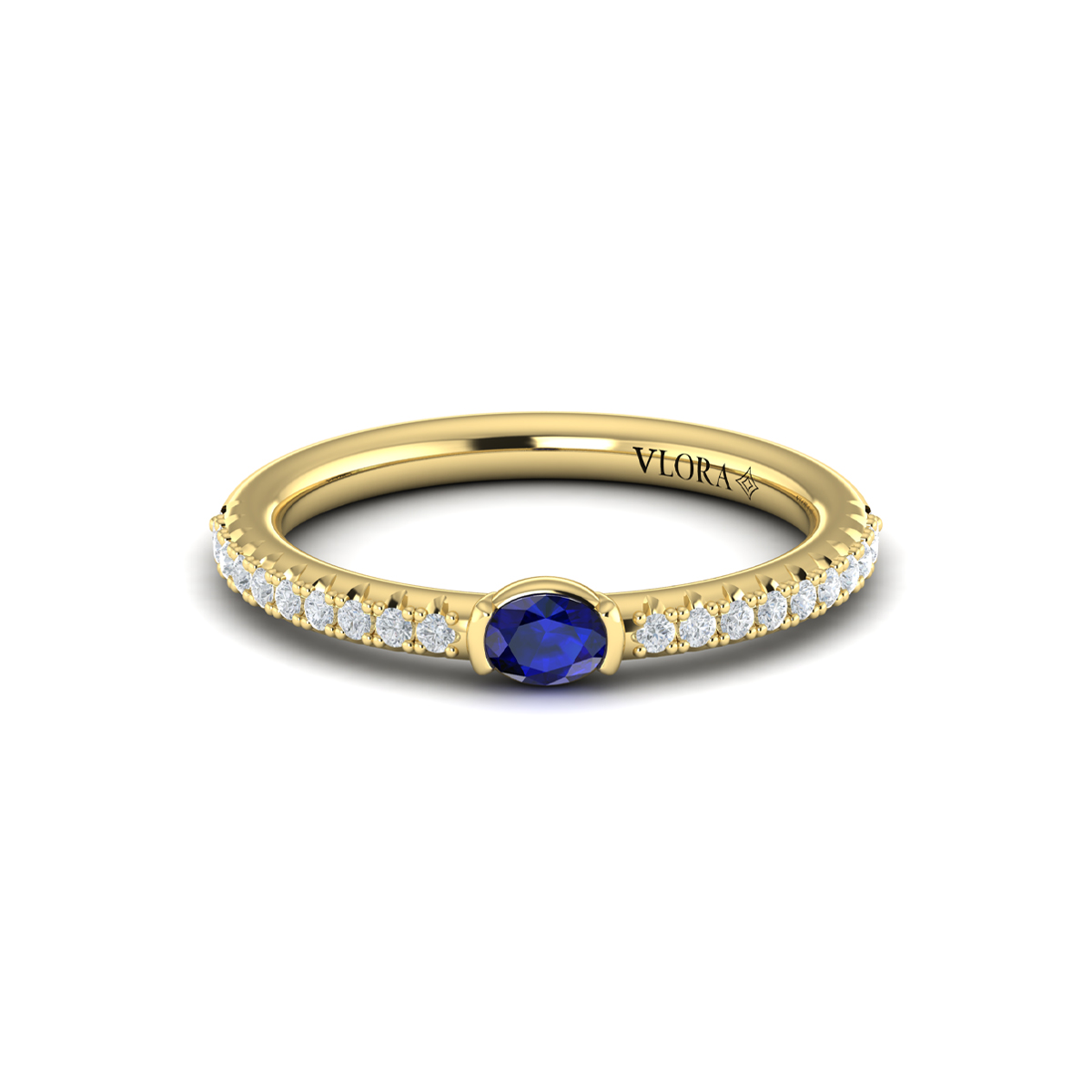Diamond and Oval Sapphire Centerstone Ring