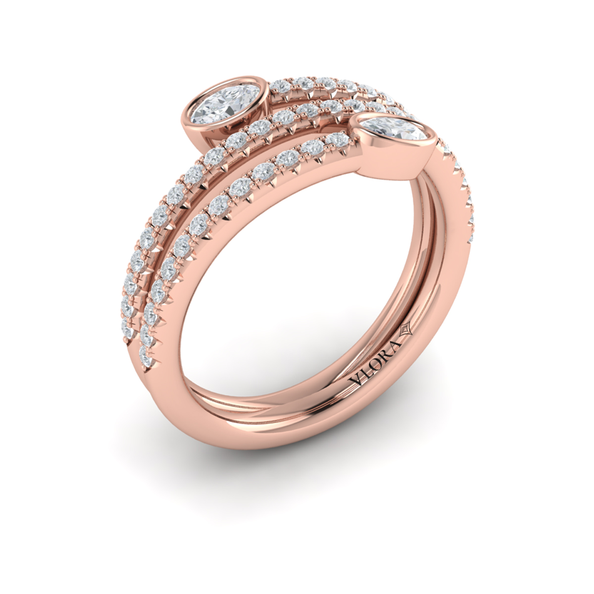 Diamond Three Row Oval Diamond Wrap Ring