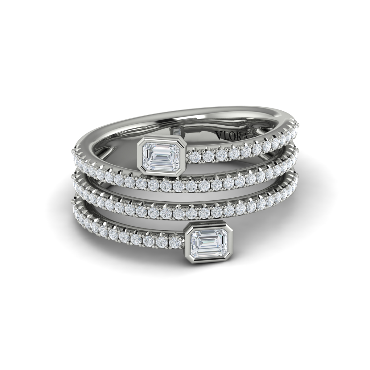 Diamond Three Row Diamond Baguette Wrap Ring
