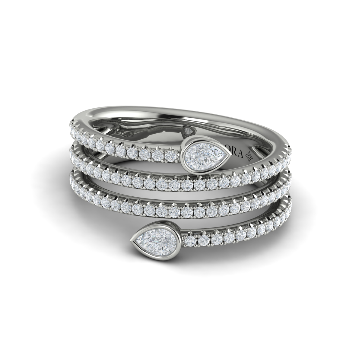 Diamond Three Row Diamond Pear Wrap Ring