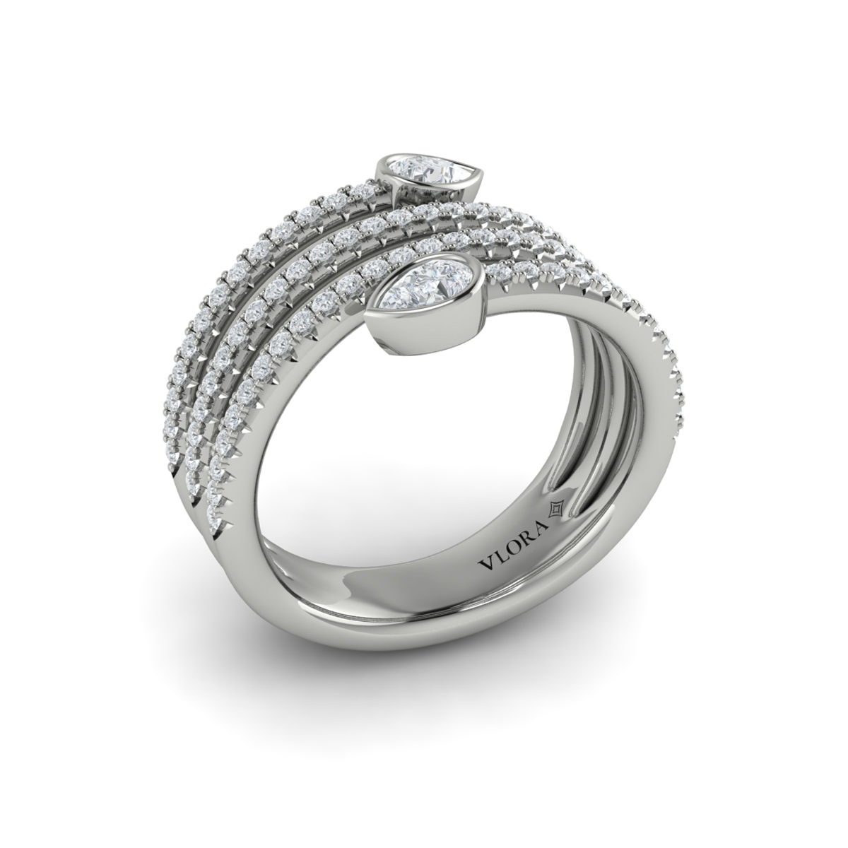Diamond Three Row Diamond Pear Wrap Ring