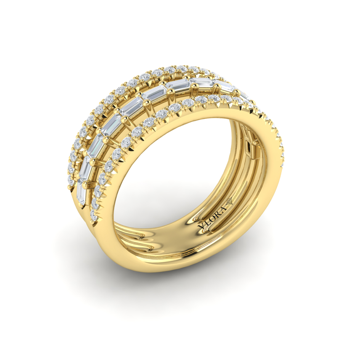 Diamond Open Three Row and Diamond Baguettes Ring
