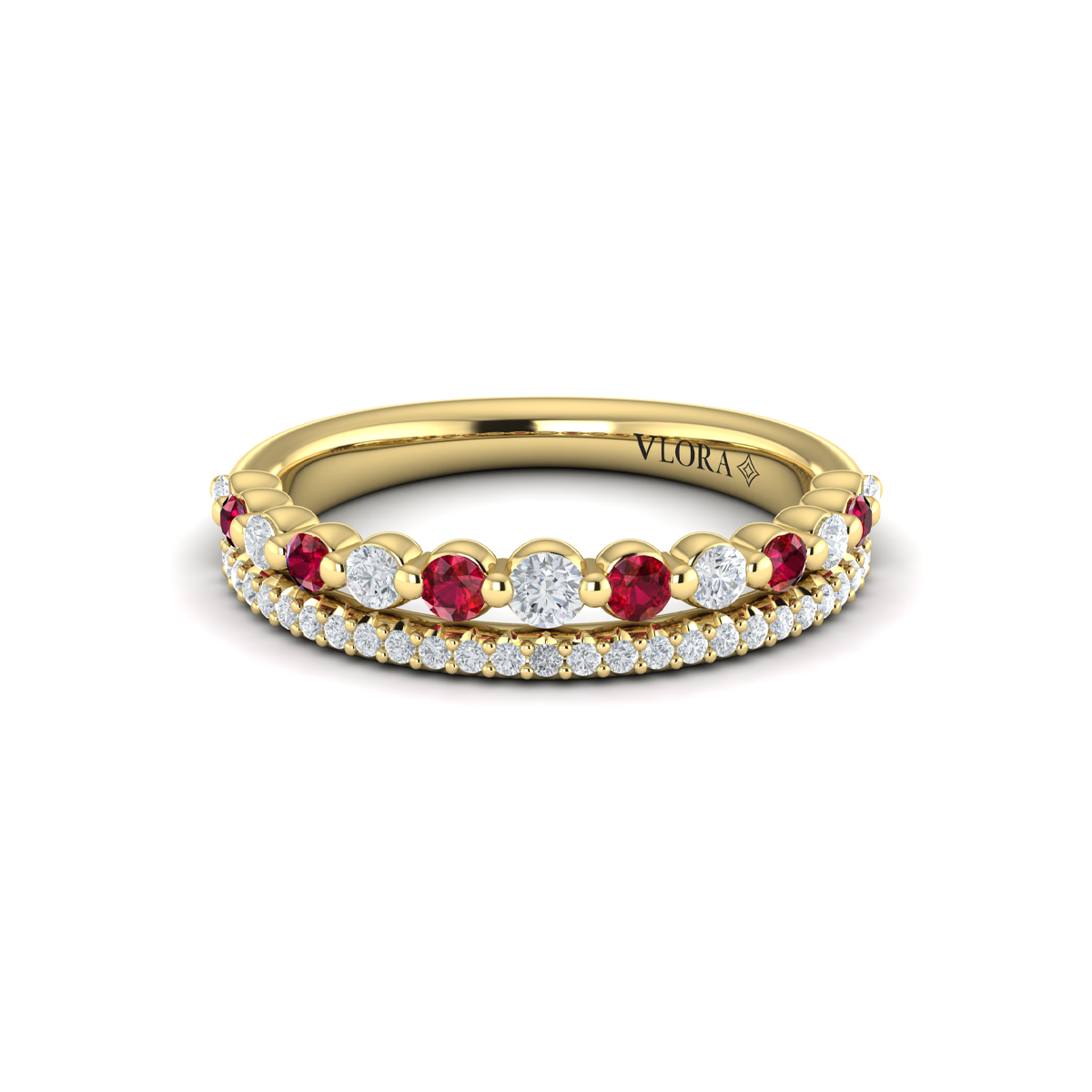 Diamond and Ruby Two Row Ring