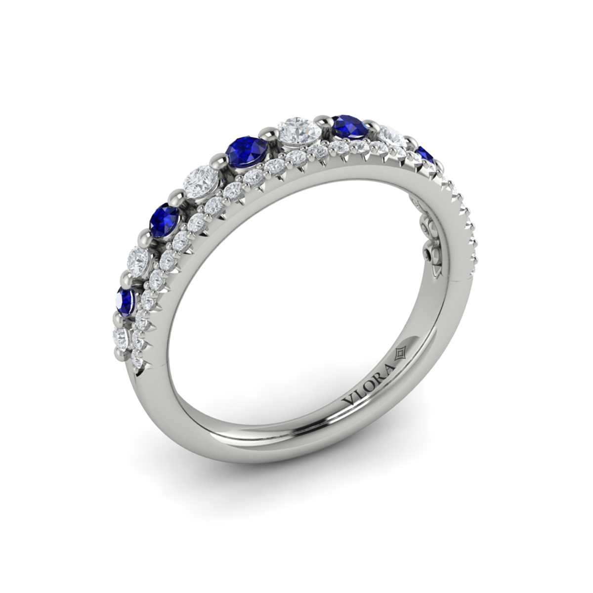 Diamond and Blue Sapphire Two Row Ring