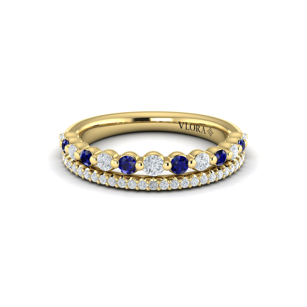 Diamond and Blue Sapphire Two Row Ring