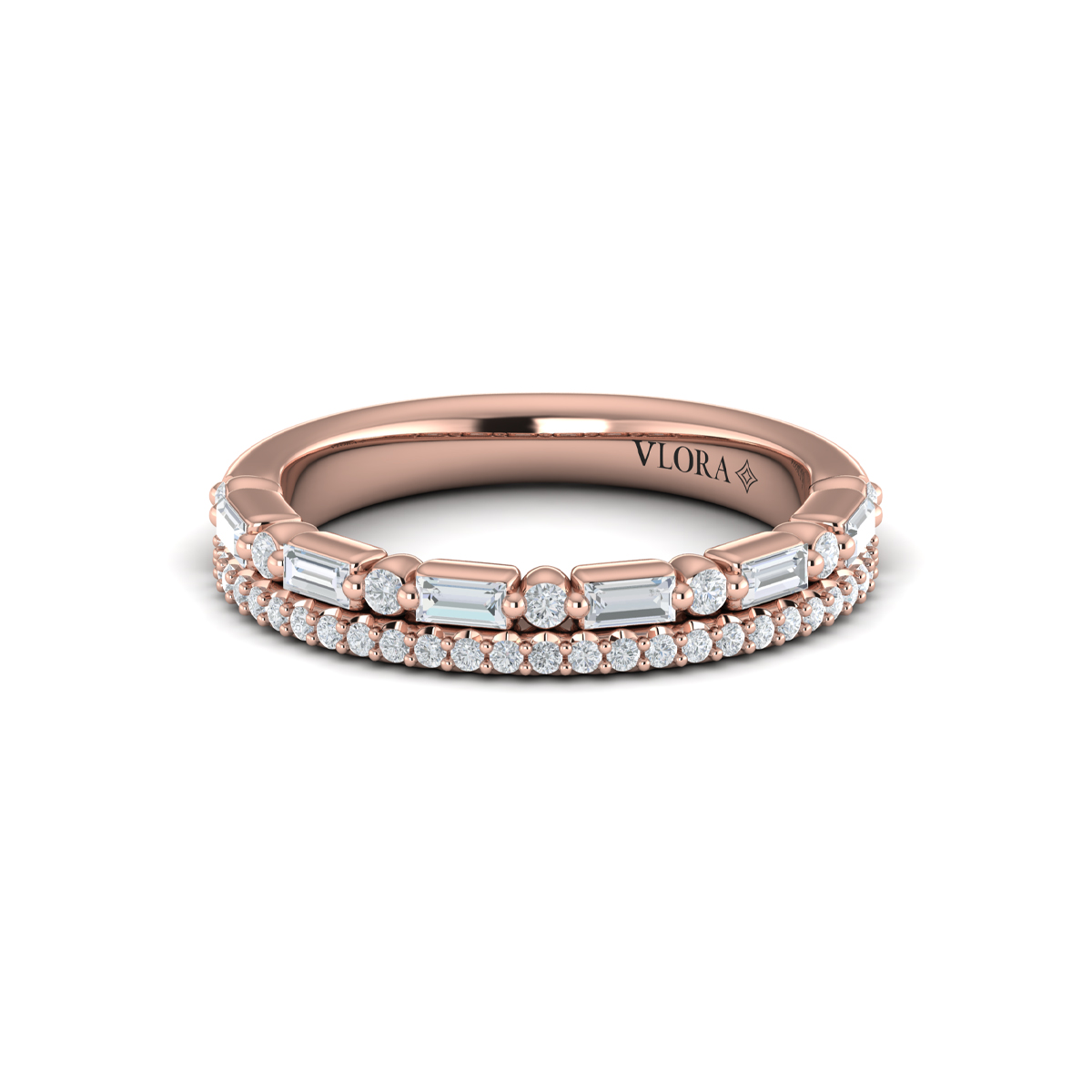 Diamond and Diamond Baguette Two Row Ring