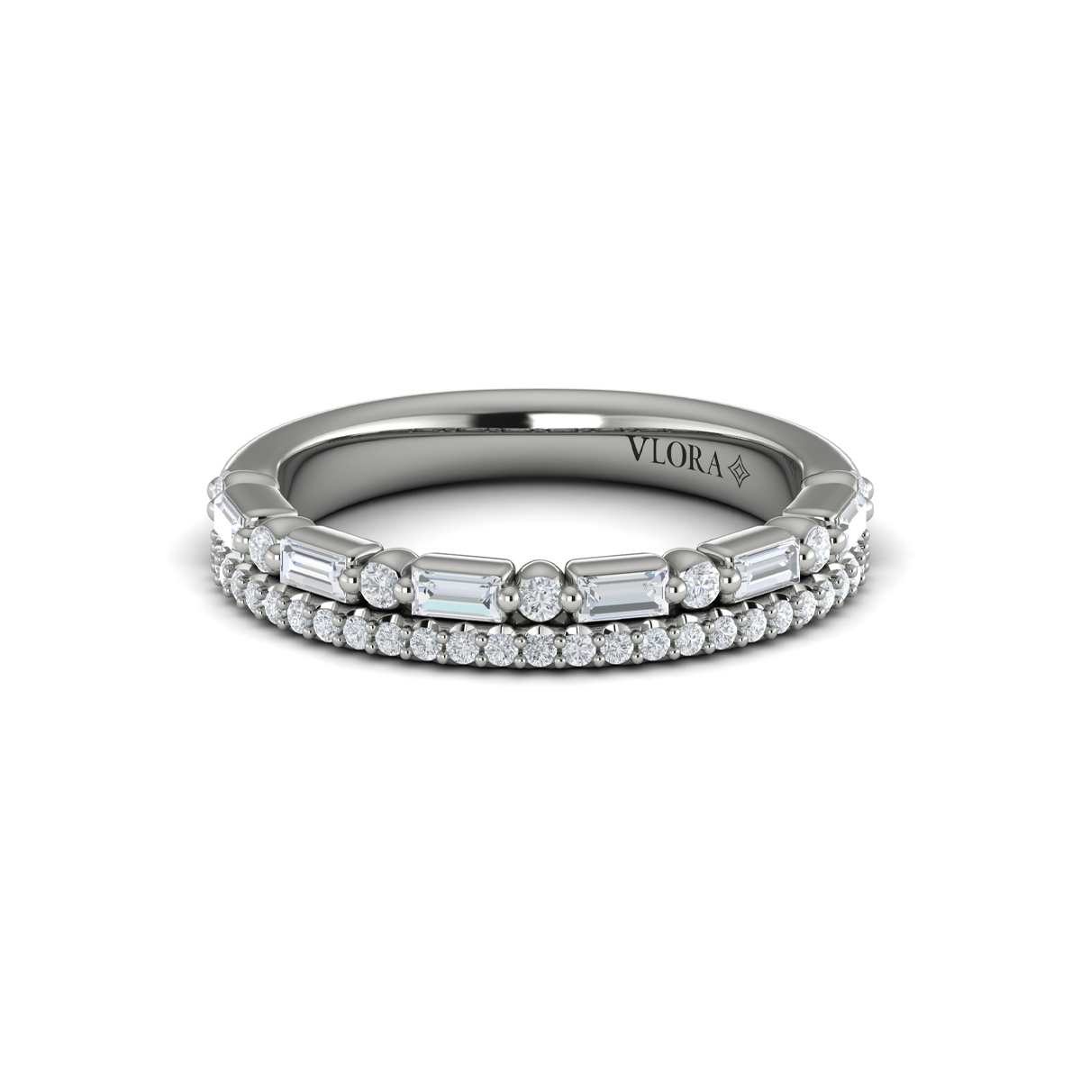 Diamond and Diamond Baguette Two Row Ring