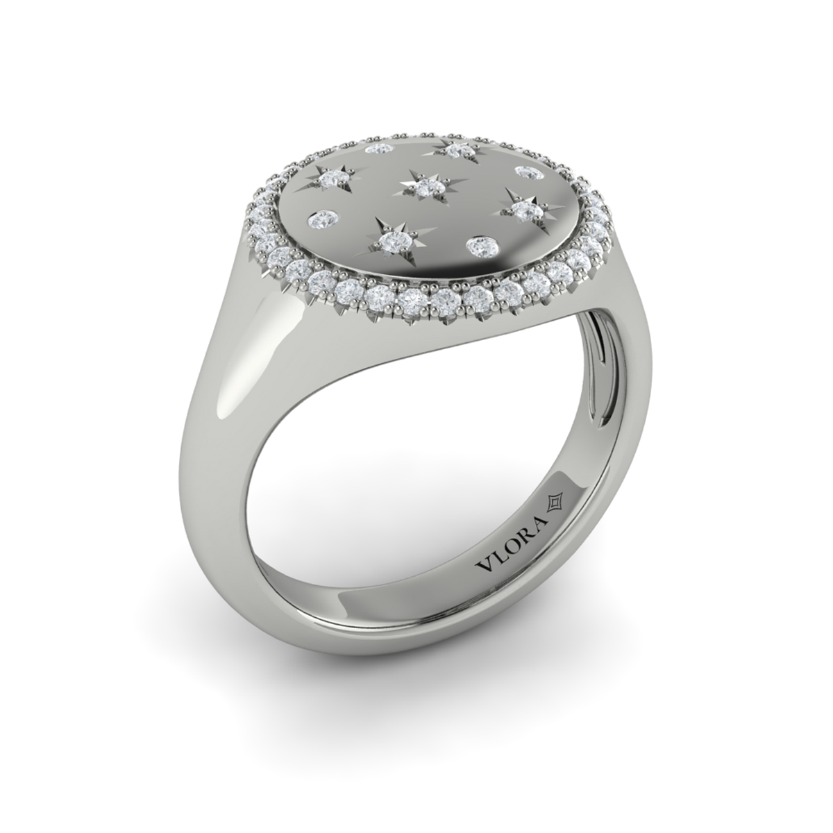 Star Diamonds and Bezel Signet Ring
