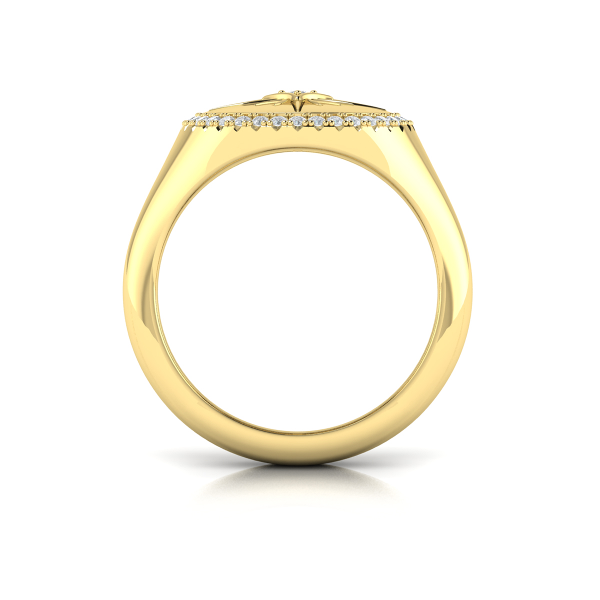 Center Starburst Diamond and Bezel Signet Ring