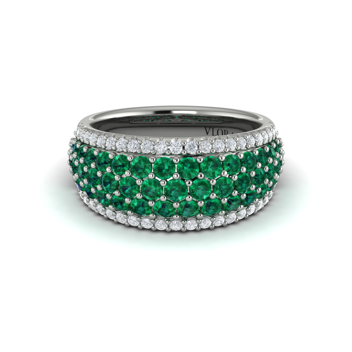 Diamond and Emerald Multi-Row Statement Ring