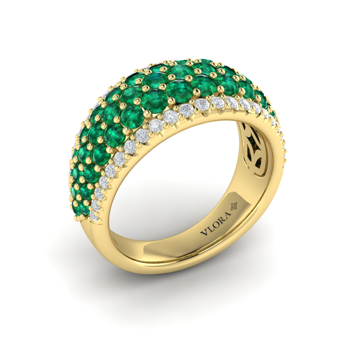 Diamond and Emerald Multi-Row Statement Ring