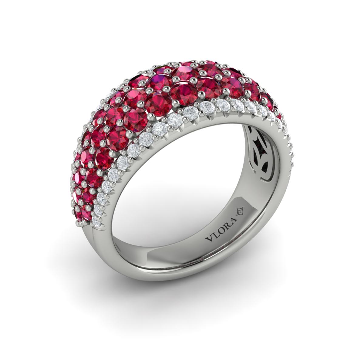 Diamond and Ruby Multi-Row Statement Ring
