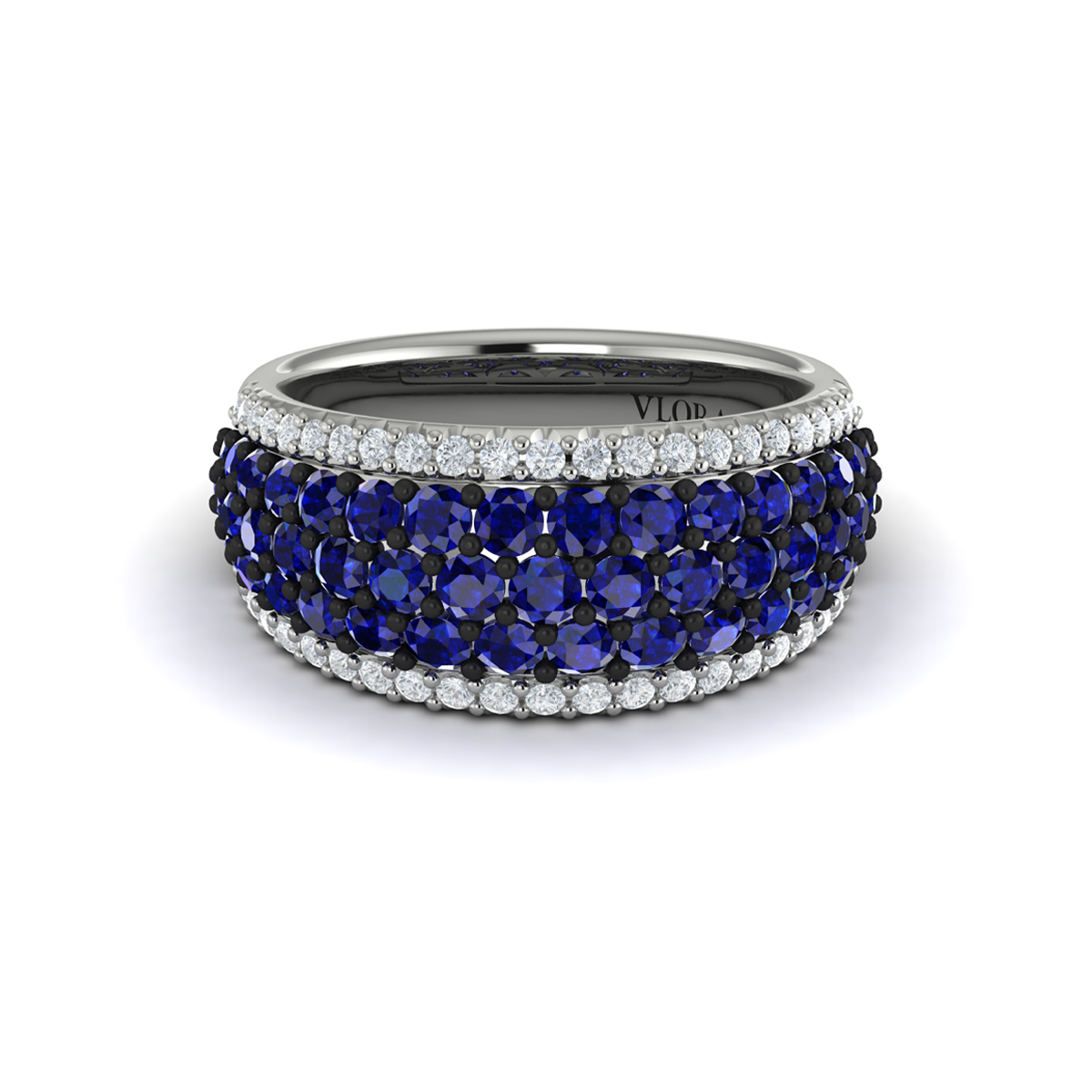 Diamond and Sapphire Multi-Row Statement Ring