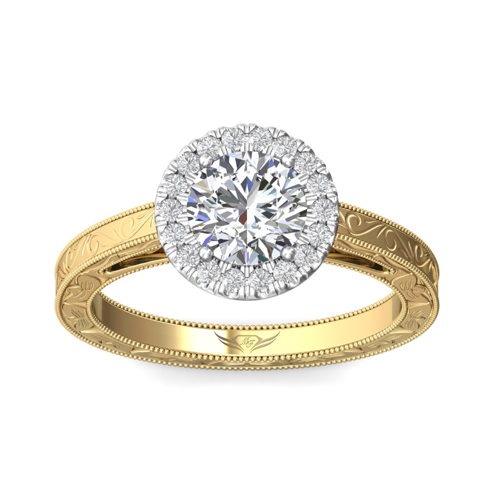 14K Yellow and White Gold Round Diamond Engagement Ring