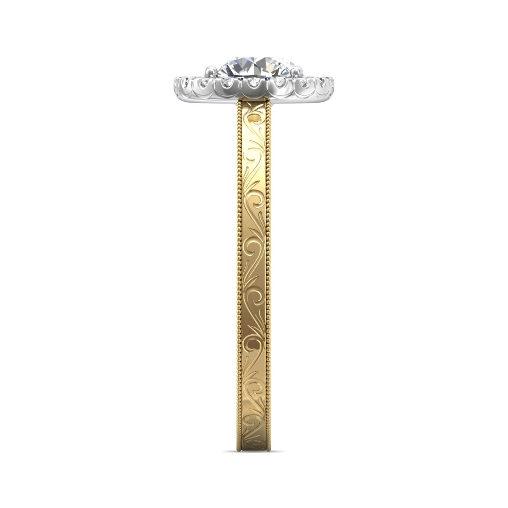 14K Yellow and White Gold Round Diamond Engagement Ring