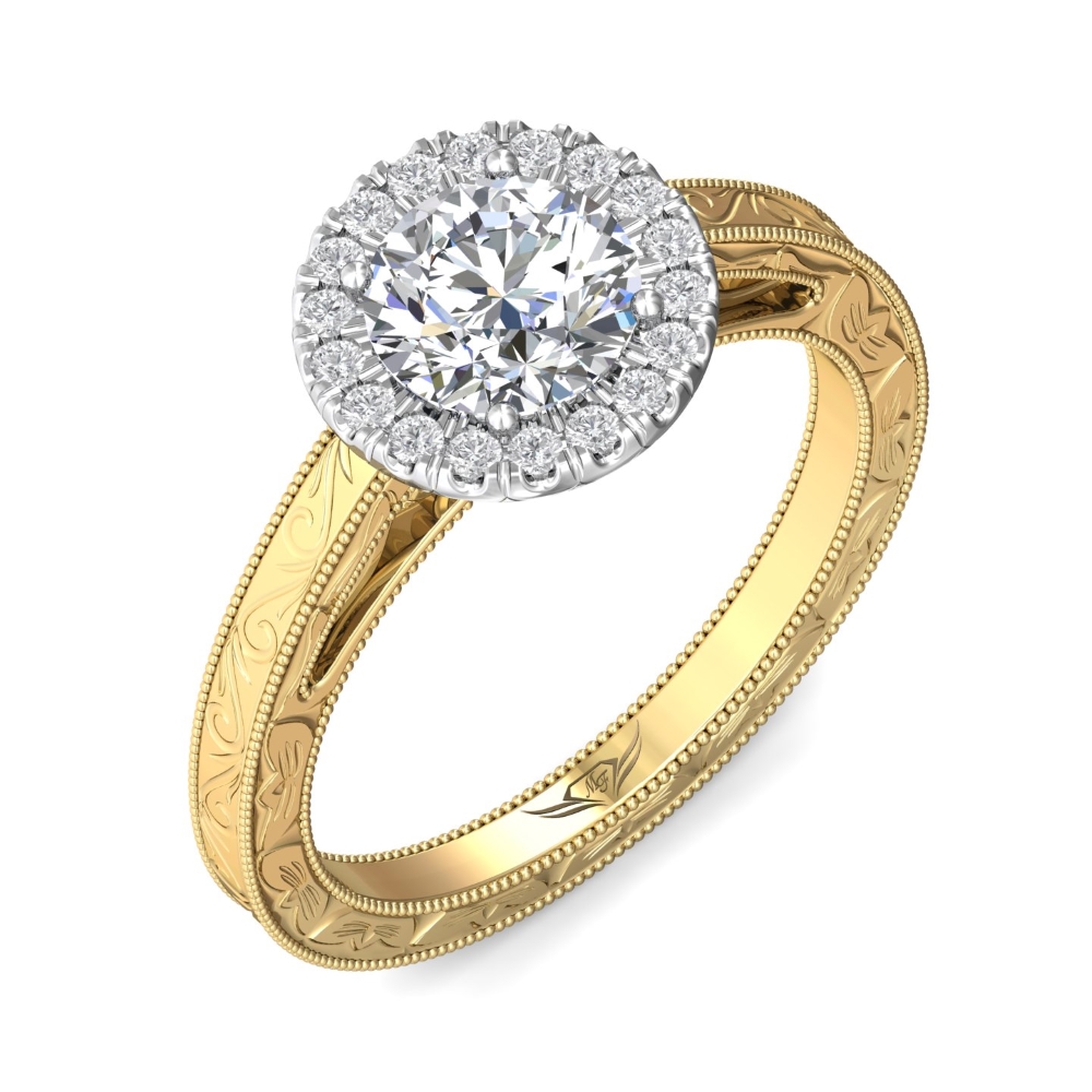14K Yellow and White Gold Round Diamond Engagement Ring