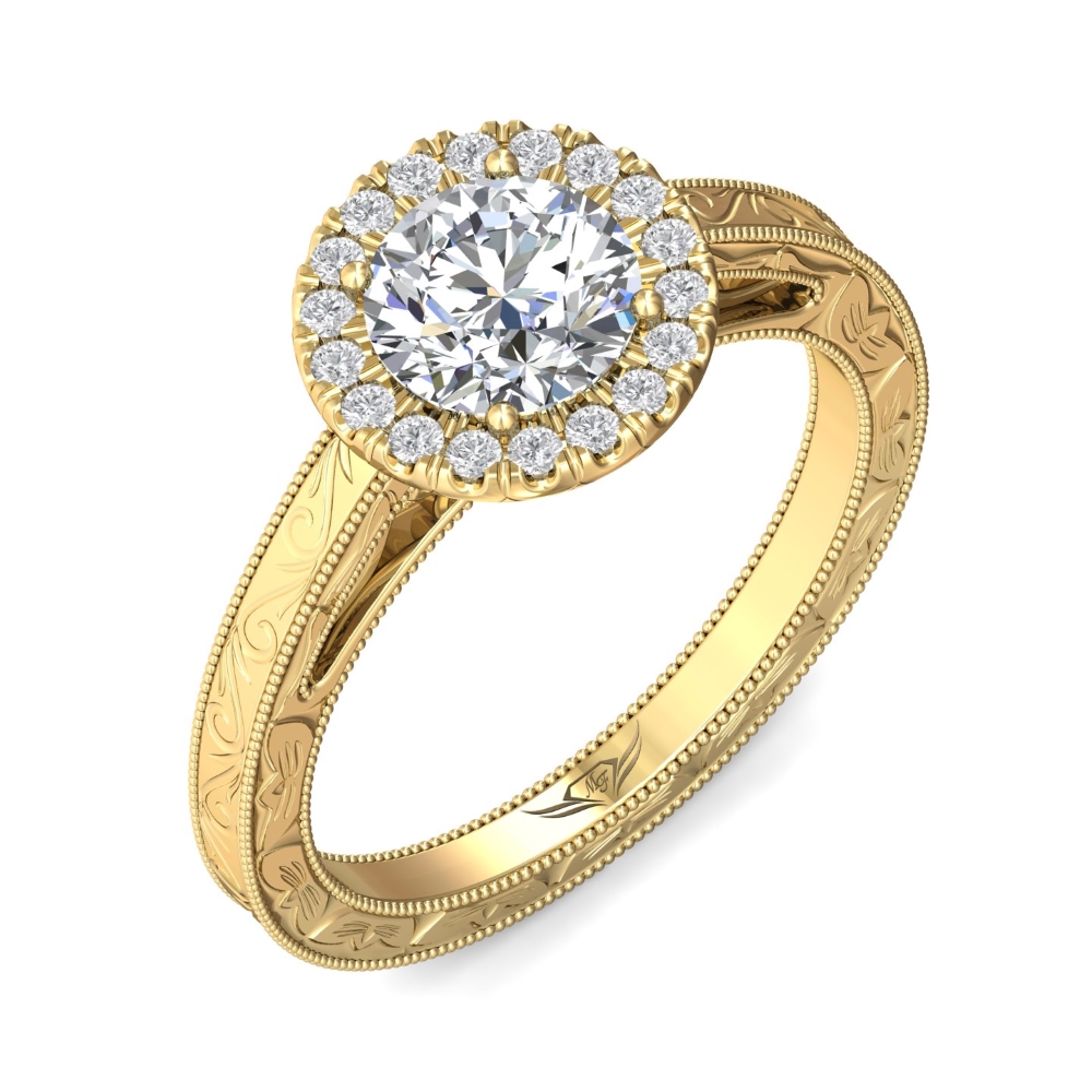 14K Yellow Gold Round Diamond Engagement Ring