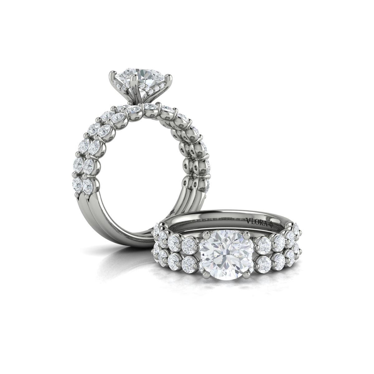 Classic Round Engagement Ring with Floating Diamond Band