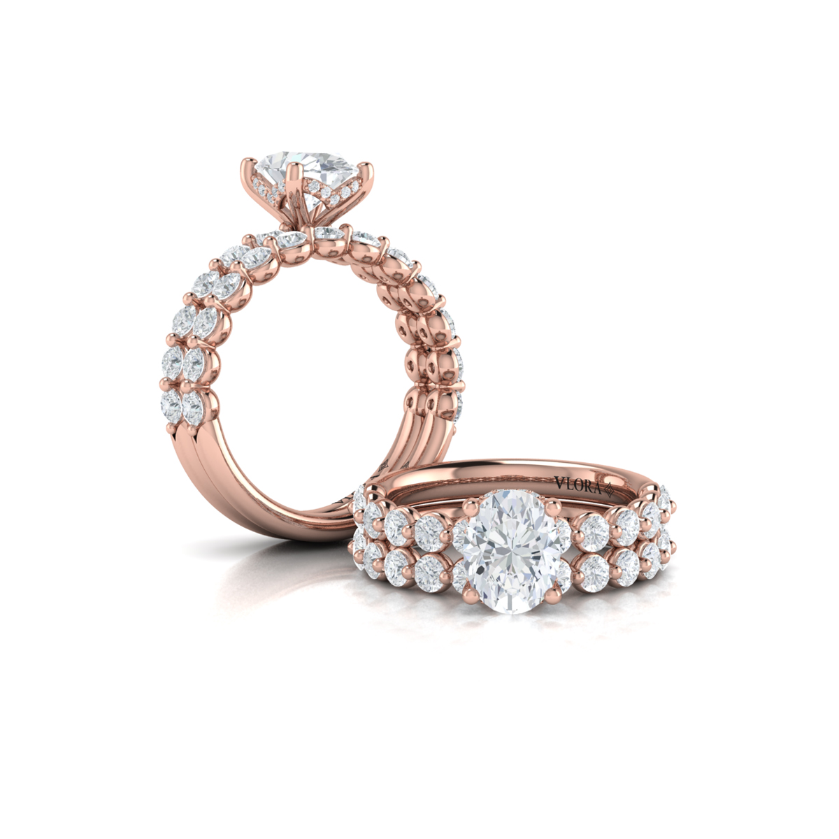 Classic Oval Engagement Ring with Floating Diamond Band