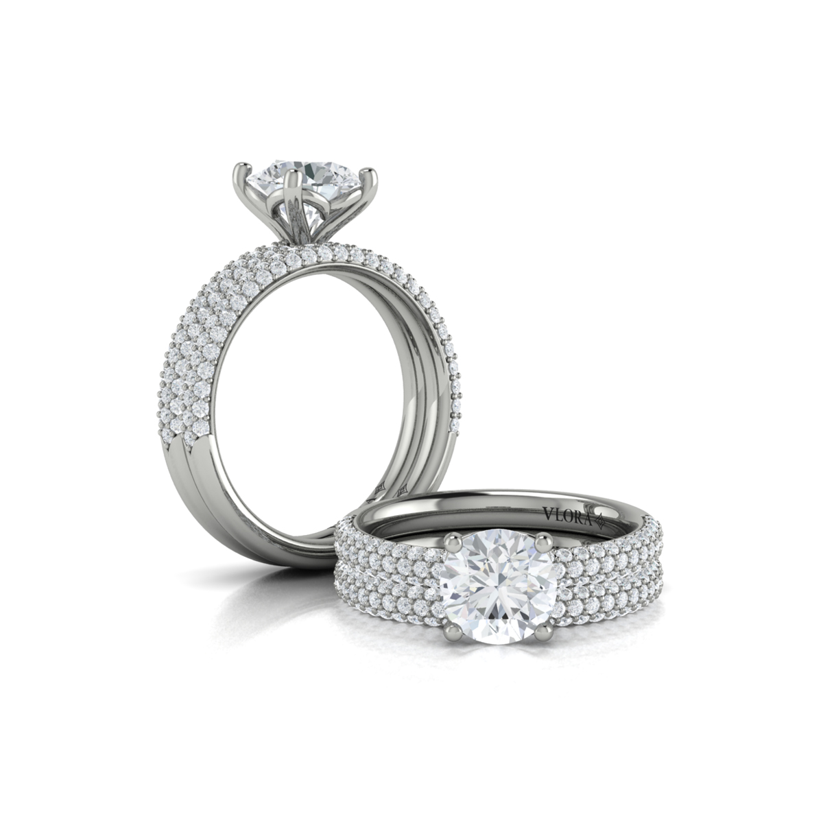 Shimmering Engagement Ring with Micropave Band