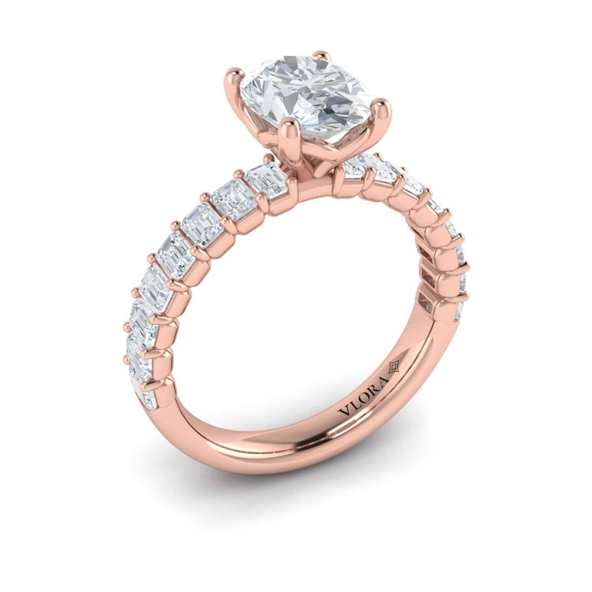 Eterna Oval Engagement Ring with Emerald Cut Band
