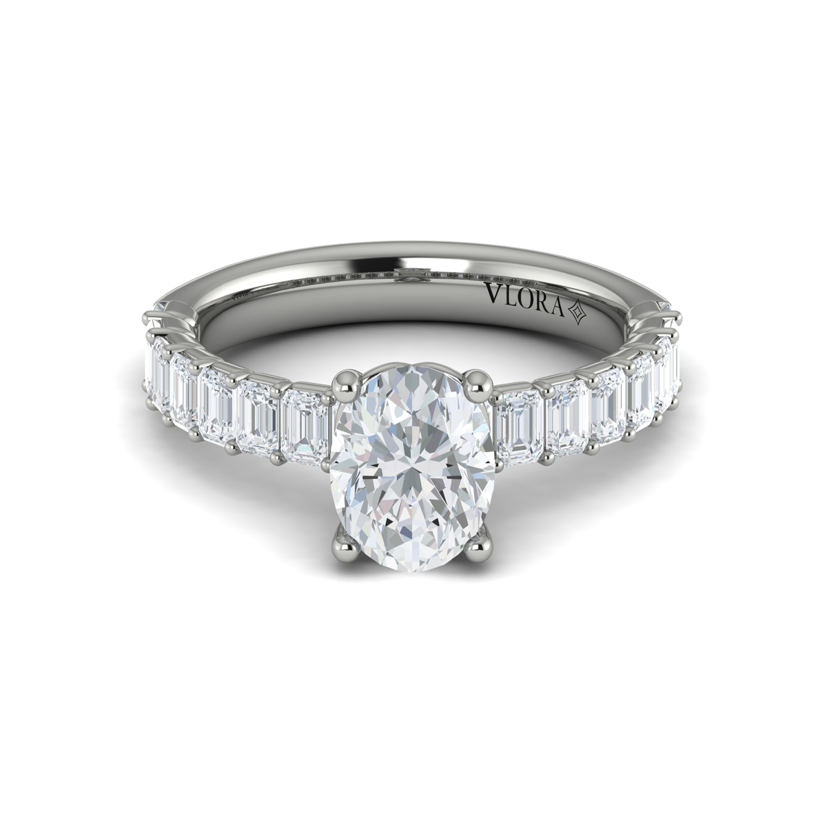 Eterna Oval Engagement Ring with Emerald Cut Band