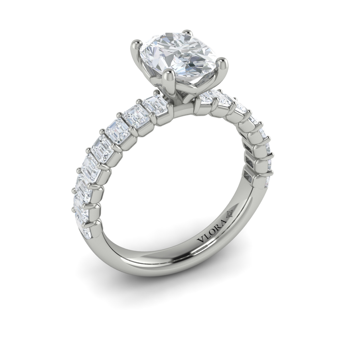 Eterna Oval Engagement Ring with Emerald Cut Band