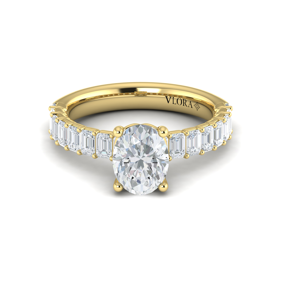 Eterna Oval Engagement Ring with Emerald Cut Band