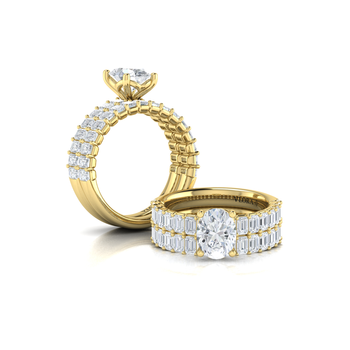 Eterna Oval Engagement Ring with Emerald Cut Band