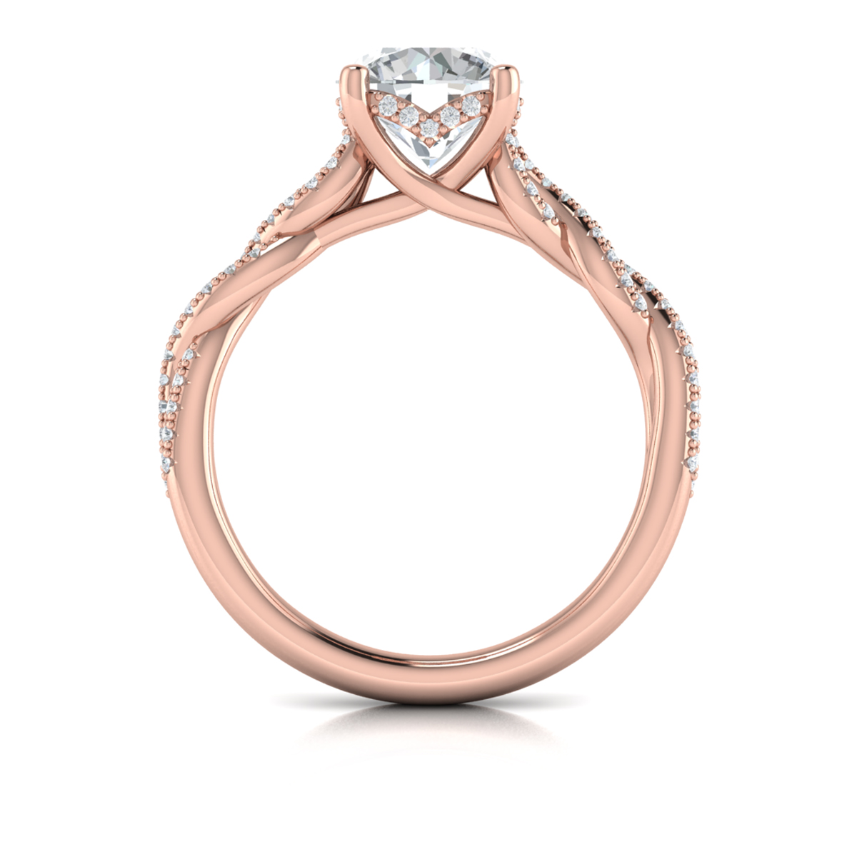 Twist Diamond Engagement Ring with Hidden Halo