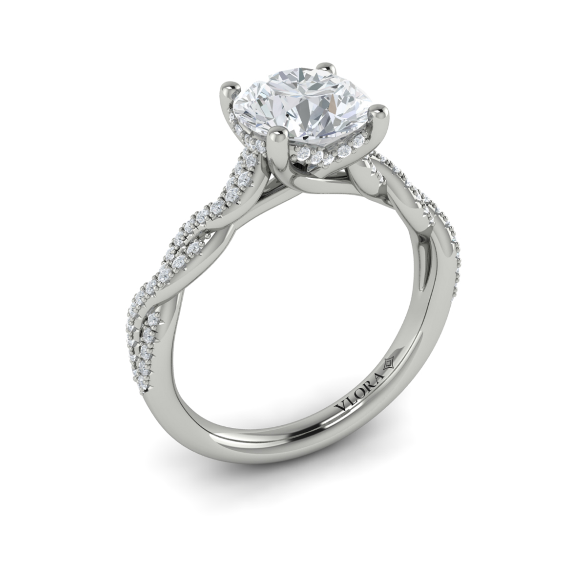 Twist Diamond Engagement Ring with Hidden Halo