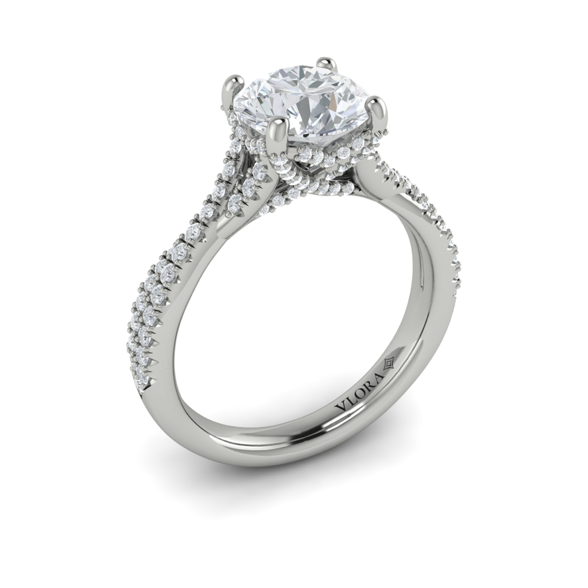 Woven Pave Round Diamond Engagement Ring