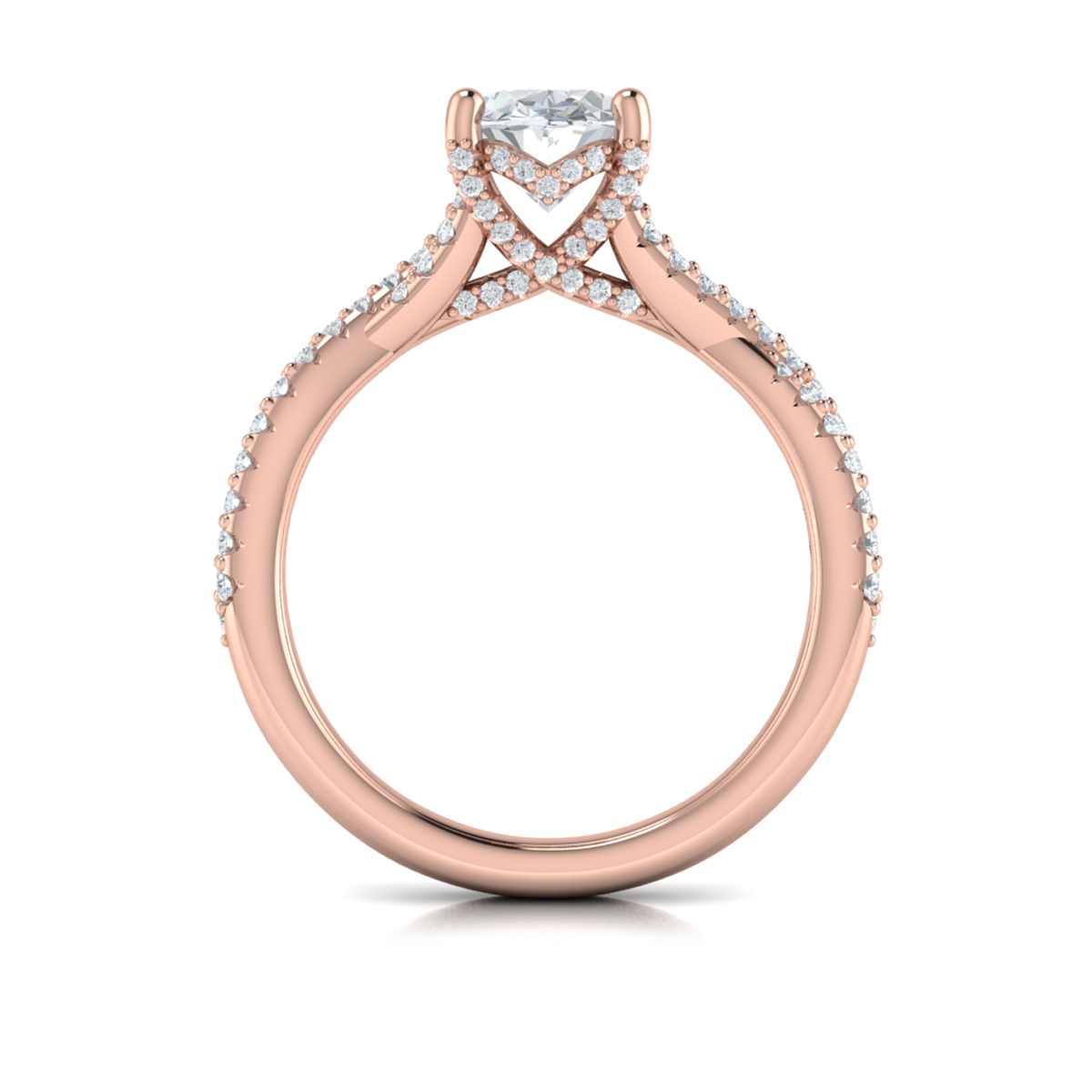 Woven Pave Oval Diamond Engagement Ring