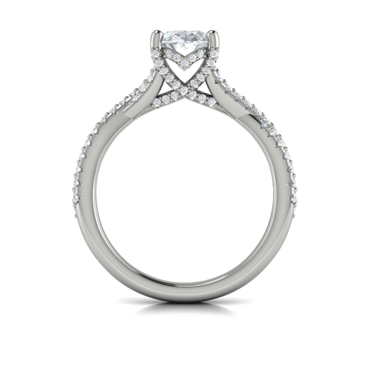 Woven Pave Oval Diamond Engagement Ring