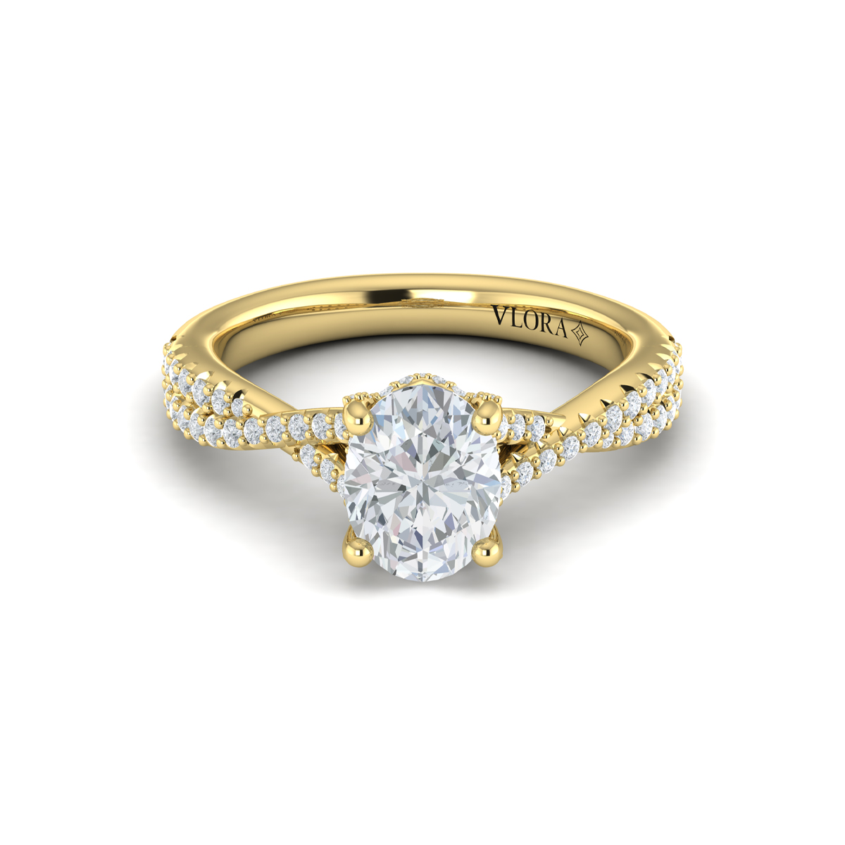 Woven Pave Oval Diamond Engagement Ring