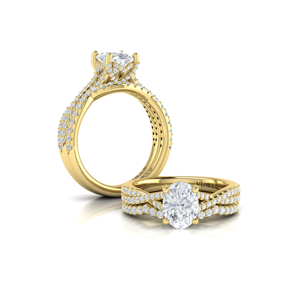 Woven Pave Oval Diamond Engagement Ring