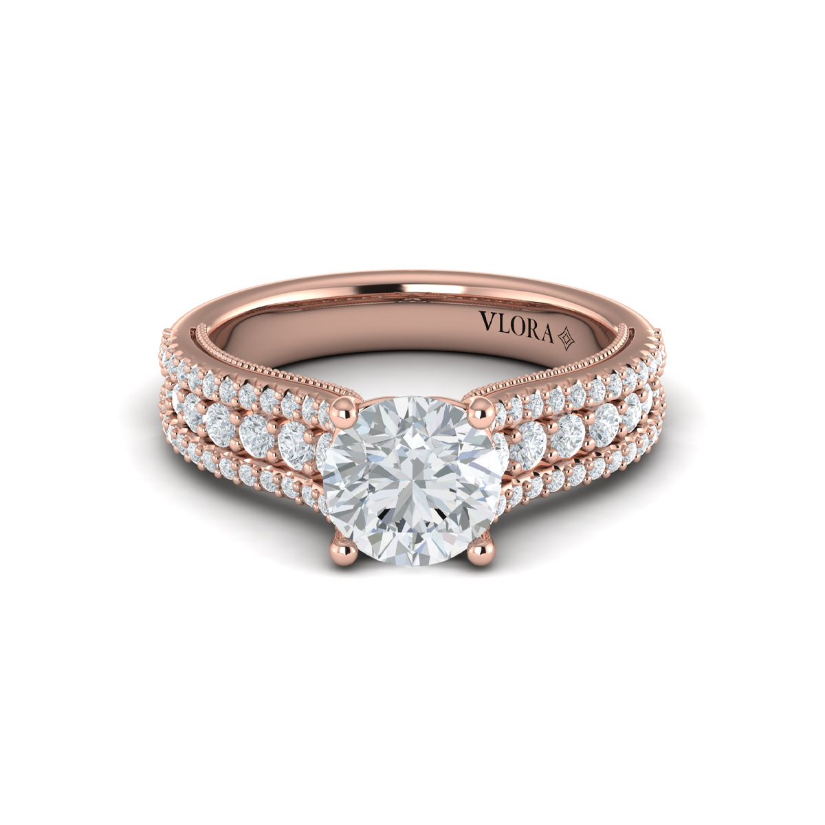Bold Cathedral Round Diamond Engagement Ring