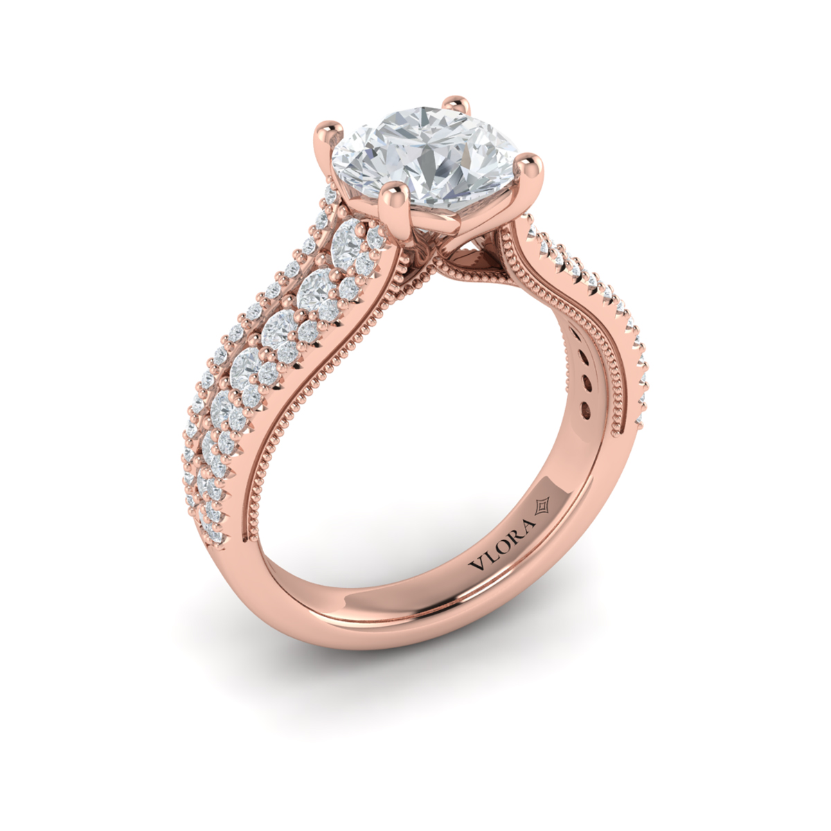 Bold Cathedral Round Diamond Engagement Ring