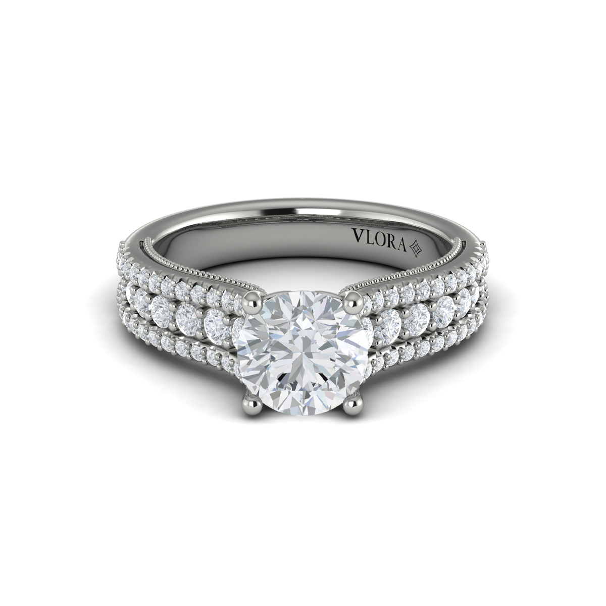 Bold Cathedral Round Diamond Engagement Ring