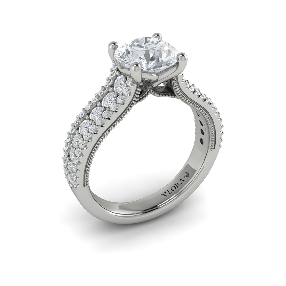 Bold Cathedral Round Diamond Engagement Ring
