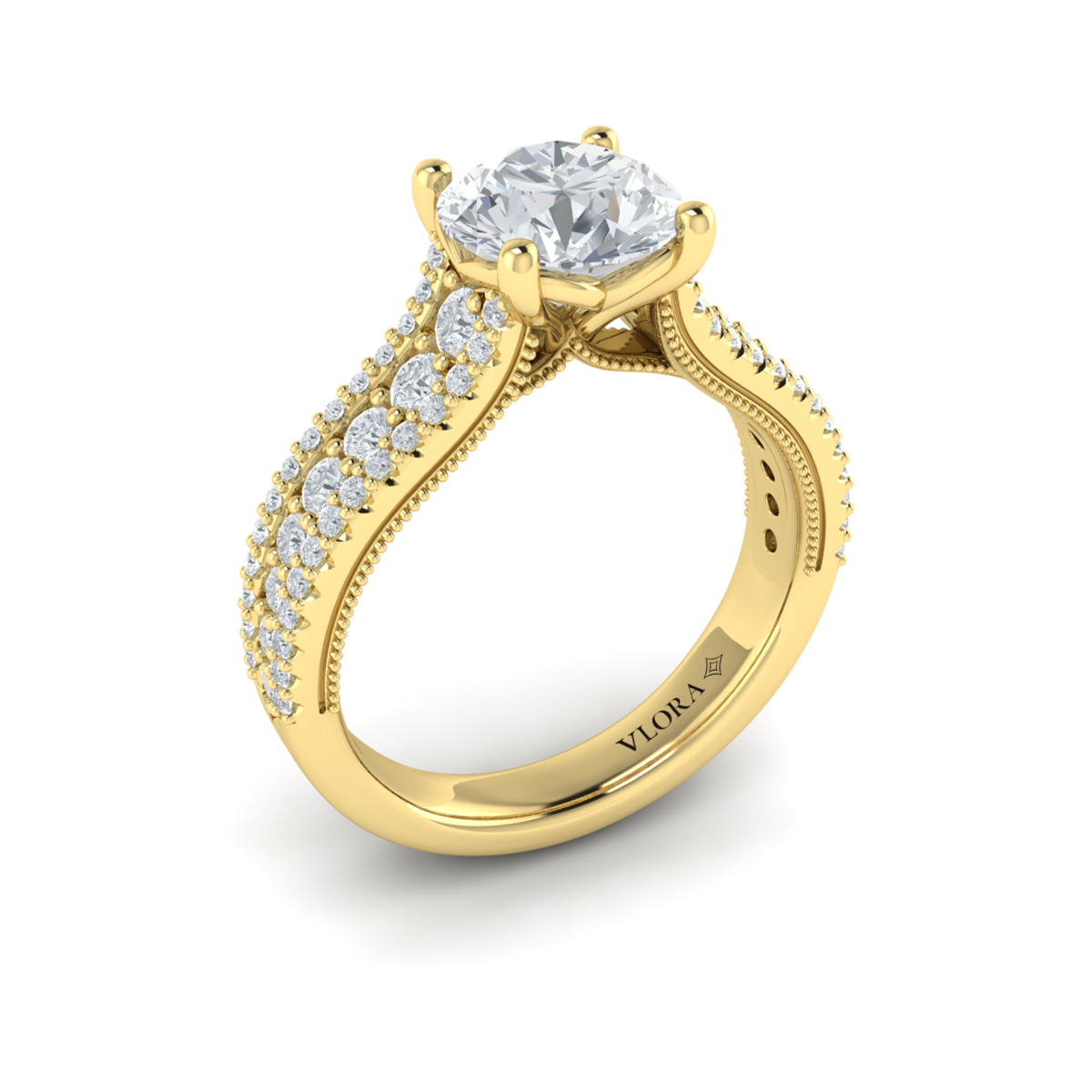 Bold Cathedral Round Diamond Engagement Ring