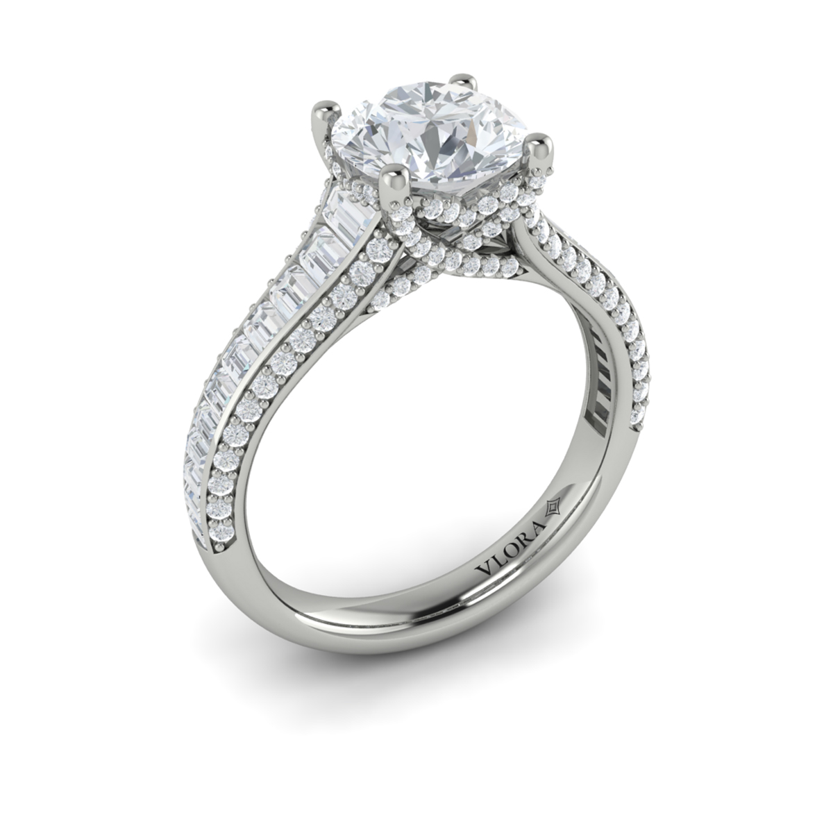 Dramatic Cathedral Hidden Halo Engagement Ring