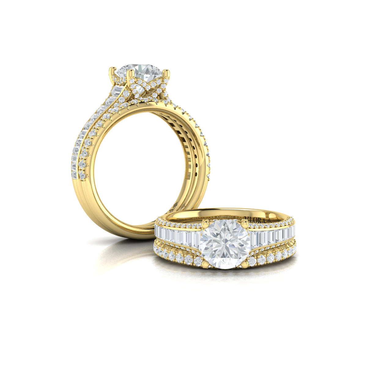 Dramatic Cathedral Hidden Halo Engagement Ring