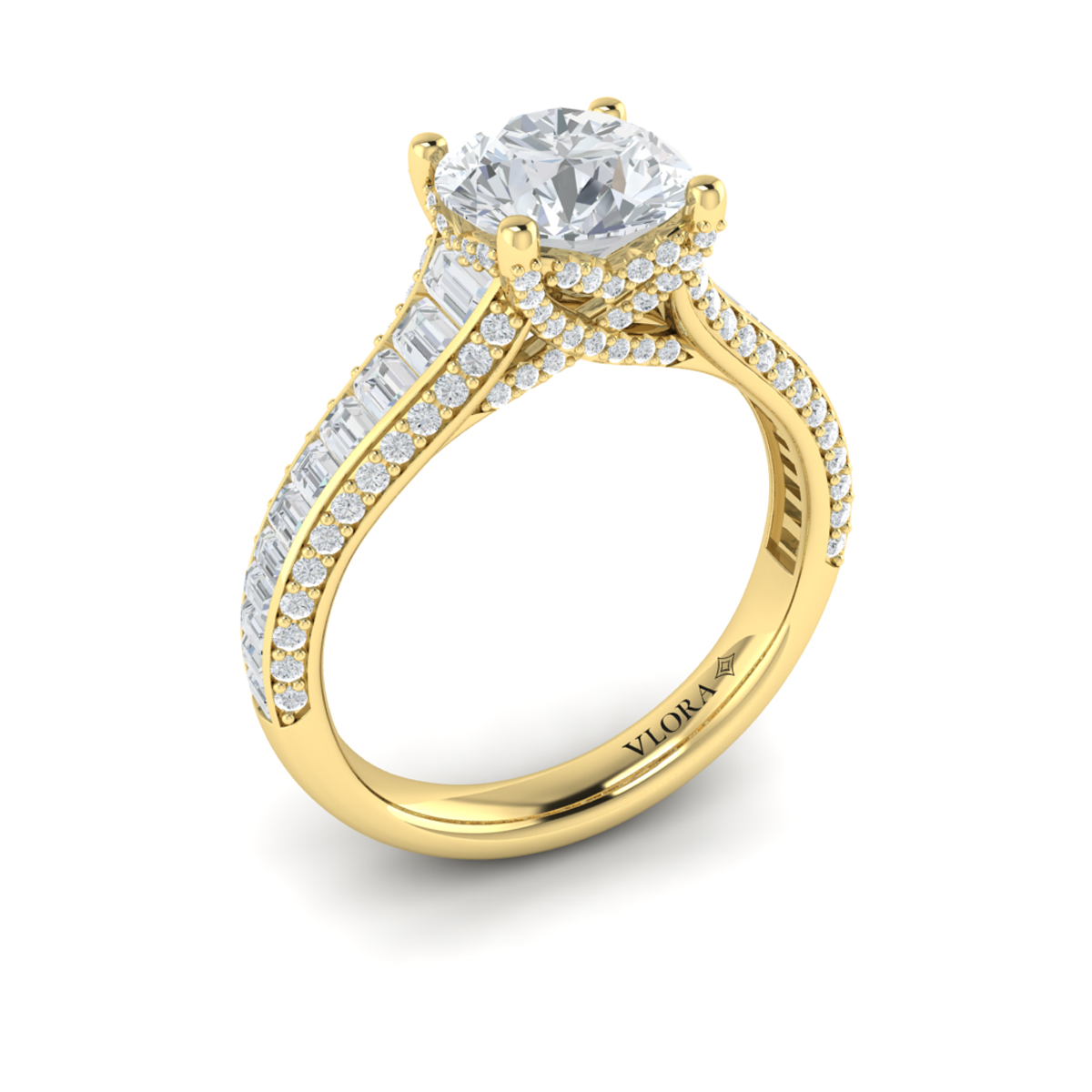 Dramatic Cathedral Hidden Halo Engagement Ring