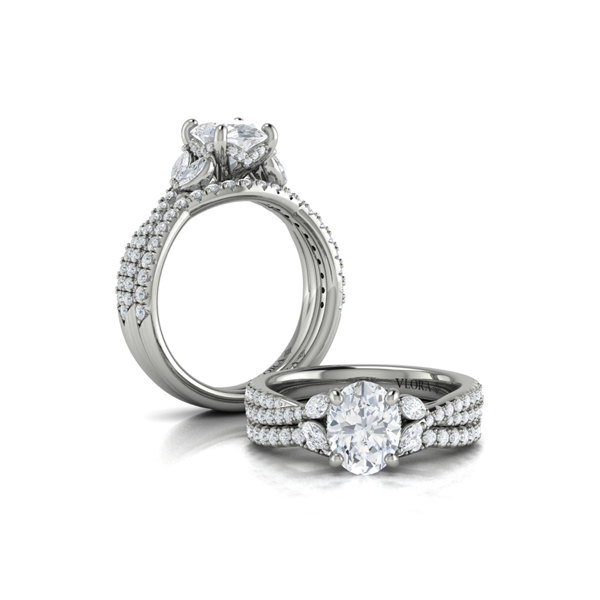Enchanted Vine Oval Hidden Halo Engagement Ring