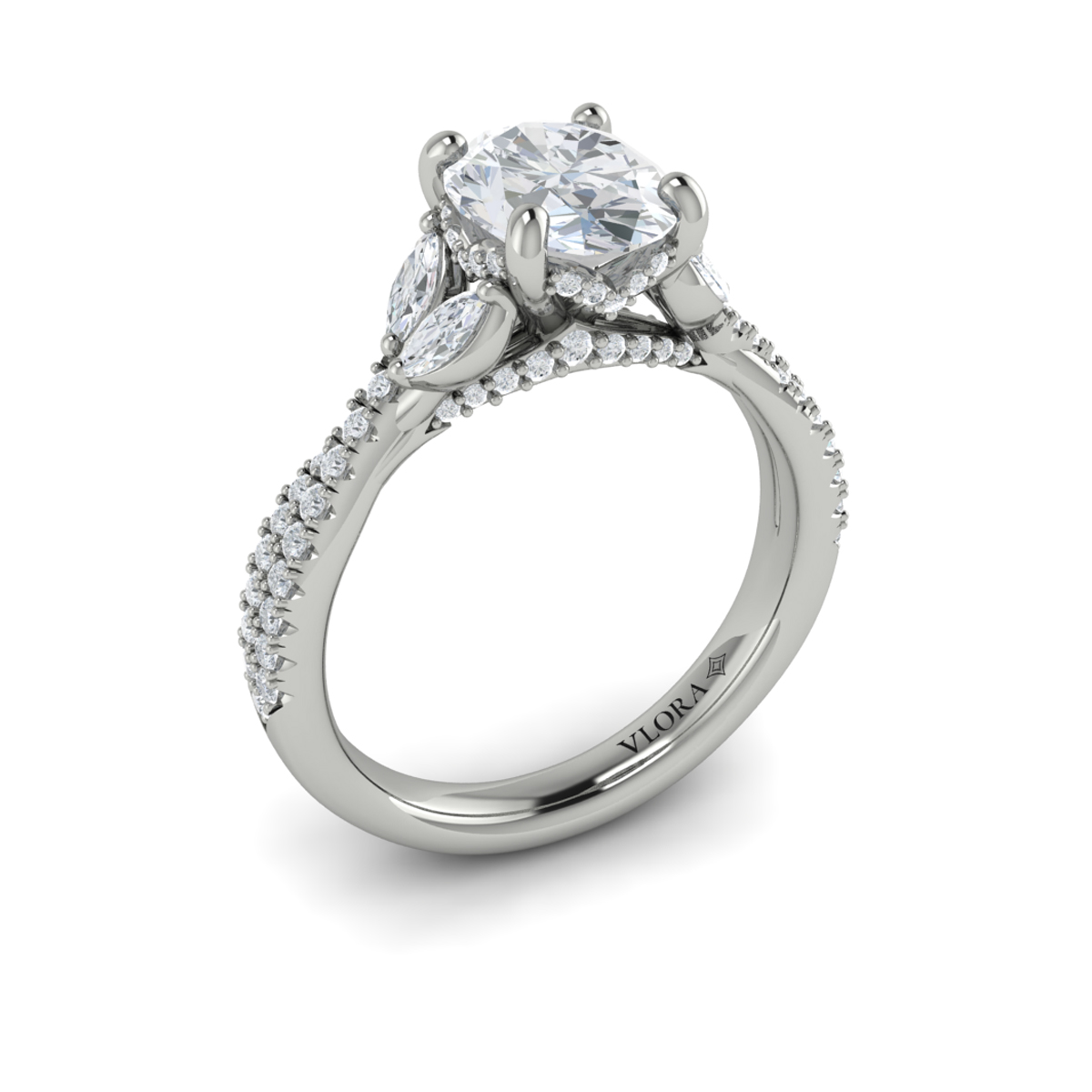 Enchanted Vine Oval Hidden Halo Engagement Ring